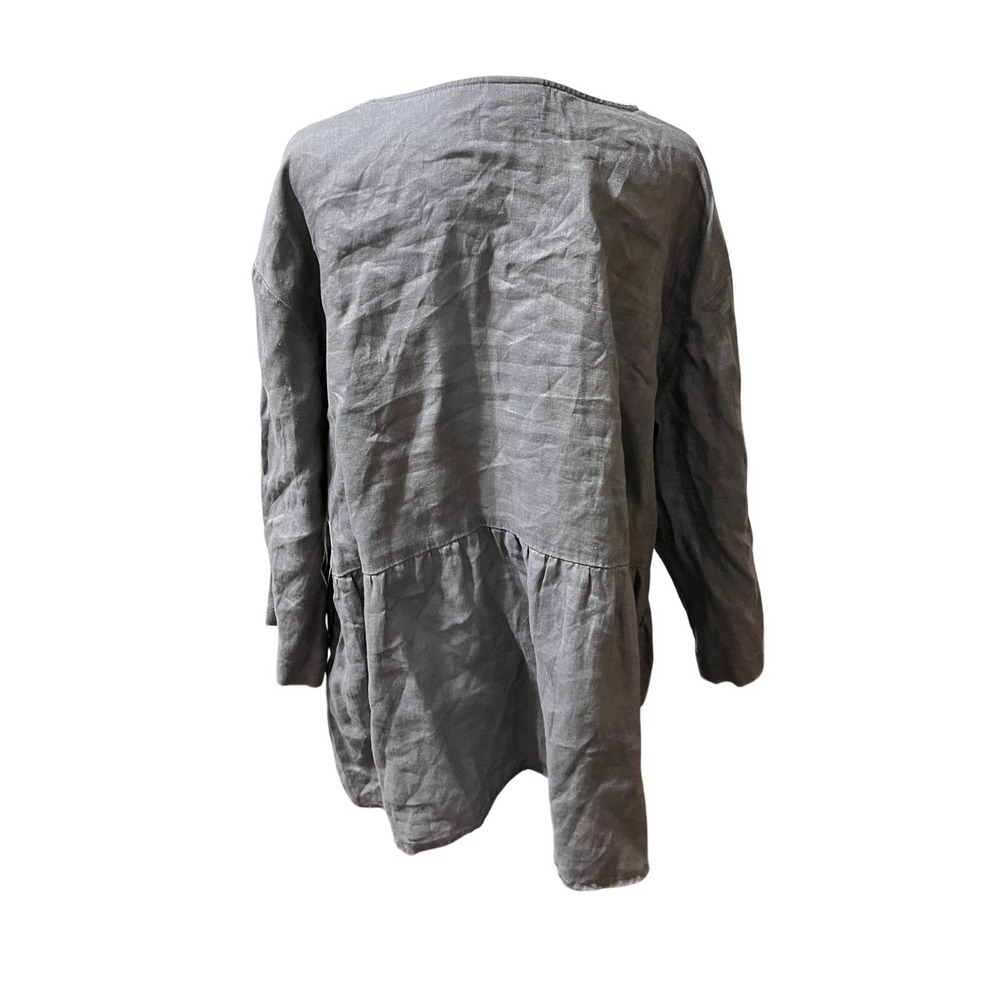 Pure Jill J. Jill Grey Linen Long Sleeve Gathered Waist Tunic Top Womens Large - Picture 2 of 6